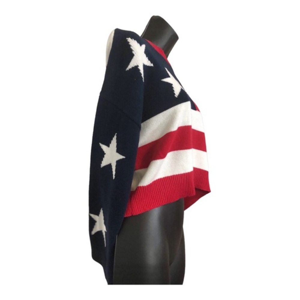 Red White & Blue American flag patriotic knit long sleeve sweater size large new - Picture 7 of 8